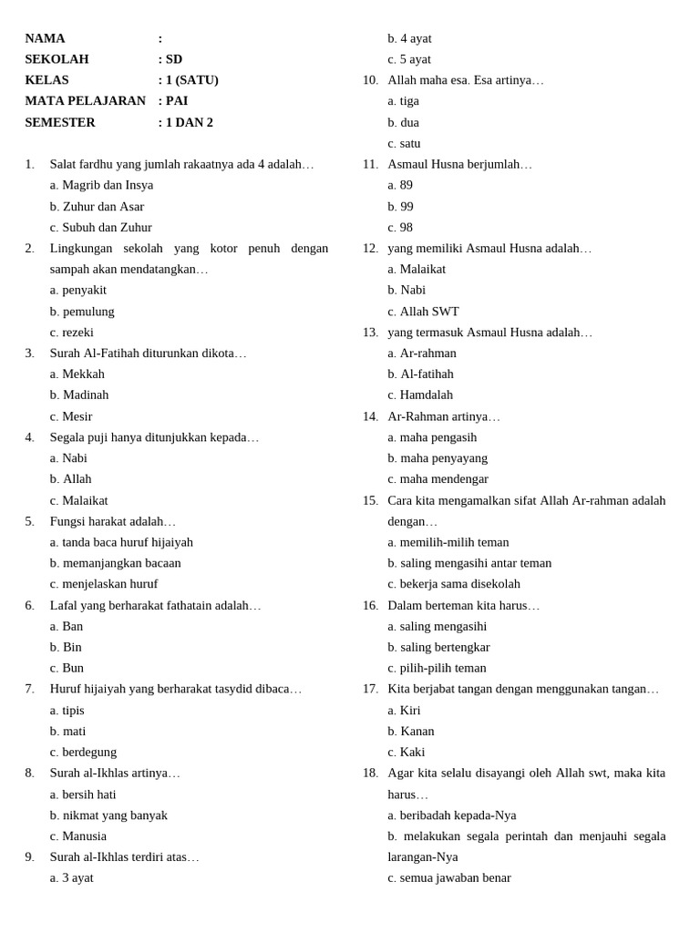 5 Rahasia Analisis Butir Soal PAI SD Kelas 1 Semester 1 Agar Nilai Siswa Maksimal