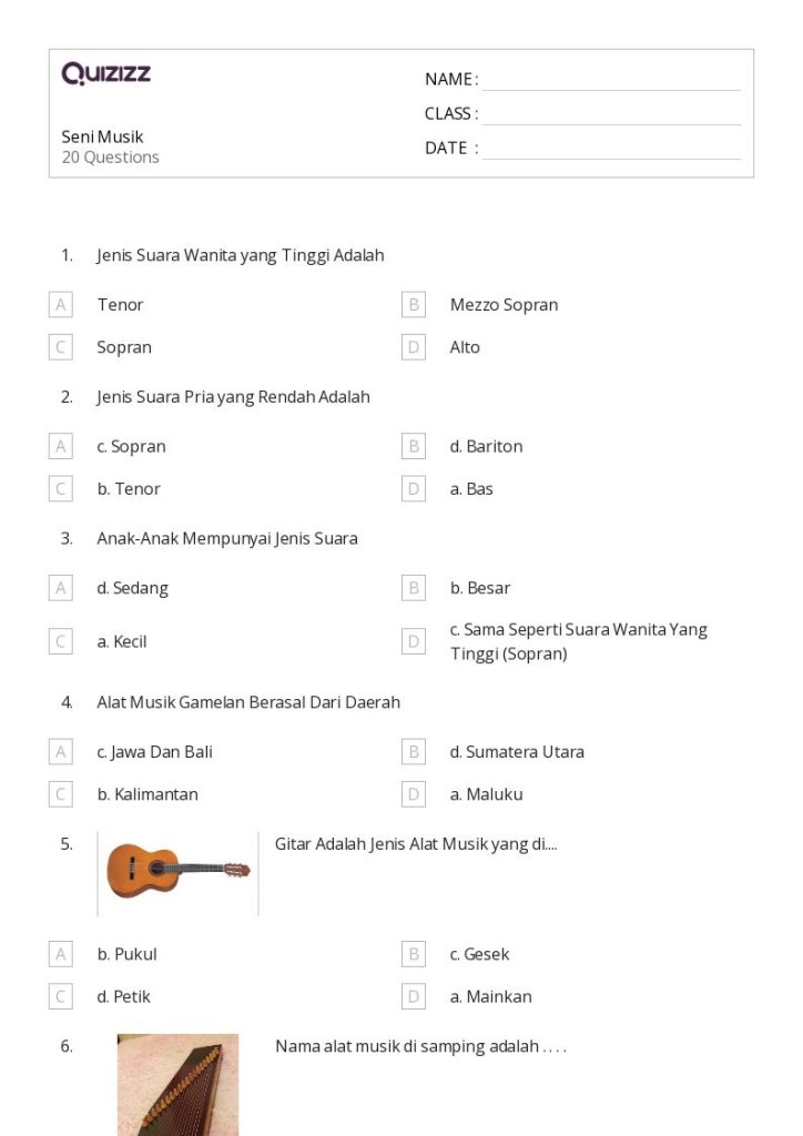 alat musik gitar untuk soal kelas 1