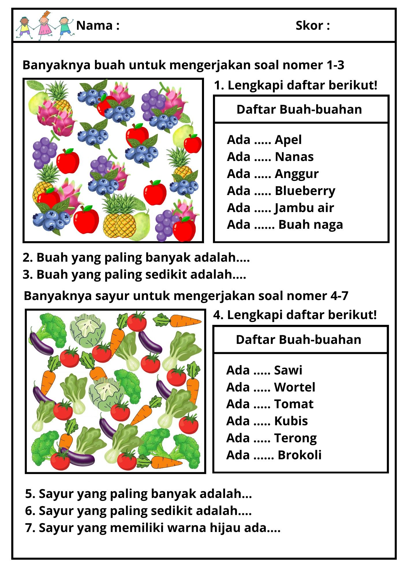 Membaca data kelas 1 dan 2 SD kurikulum merdeka Matematika Lembar